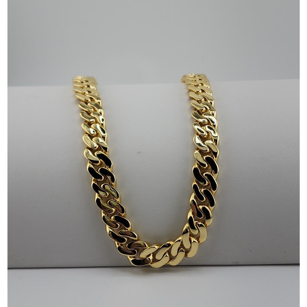 18K Gold IP Plated, Stainless Steel, CZ Cuban Curb Chain Necklace, 10MM 18" - Picture 4 of 6